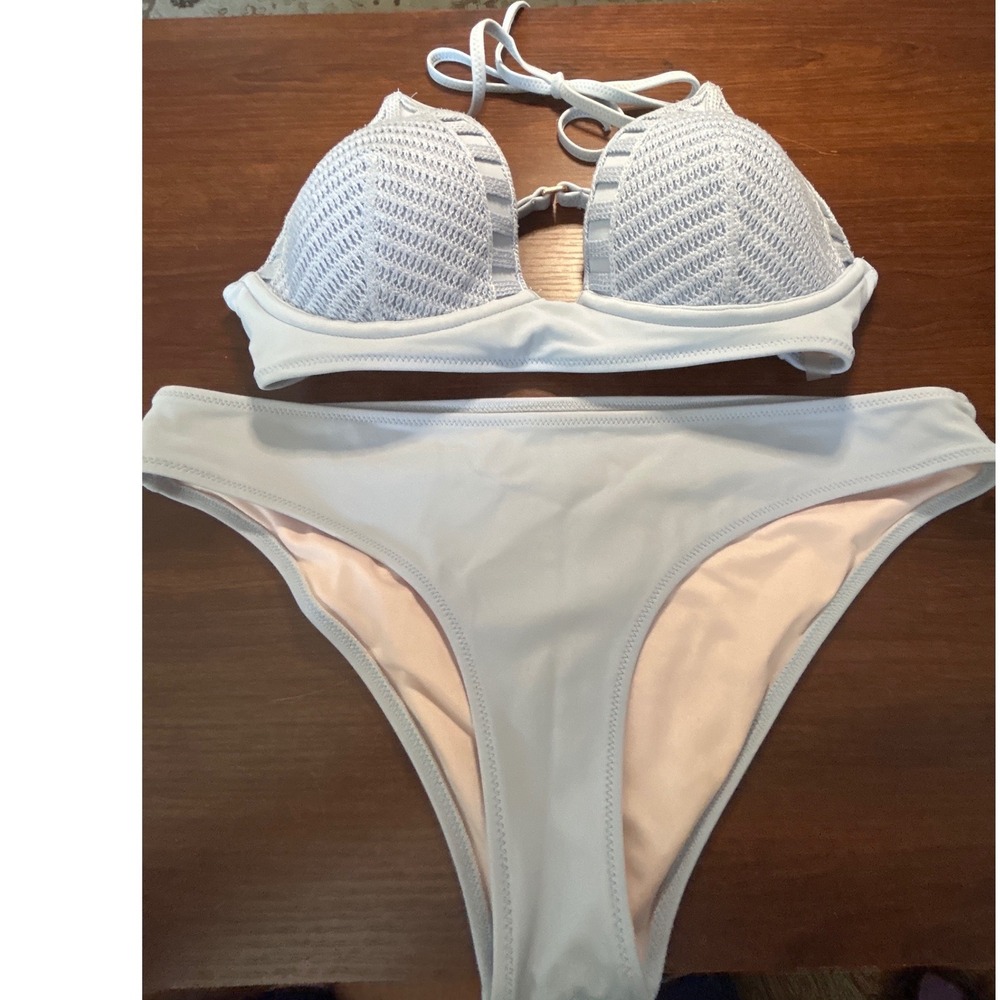 Shade & Shore Light Blue Bikini Set 34C S Crochet Underwire Two Piece Swimsuit